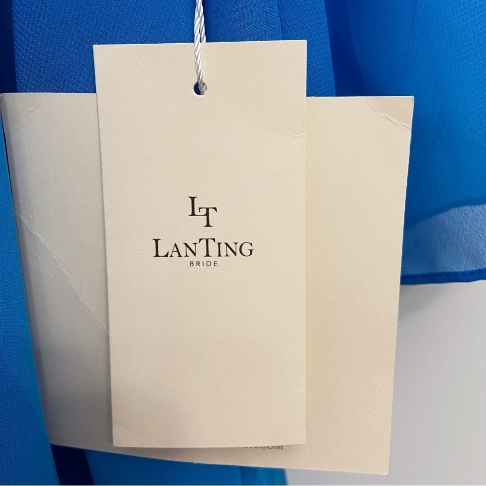 LT Lanting Bride Blue Chiffon Plus  XXL Asymmetric Blouse Resort Poolside Chic - Picture 6 of 16